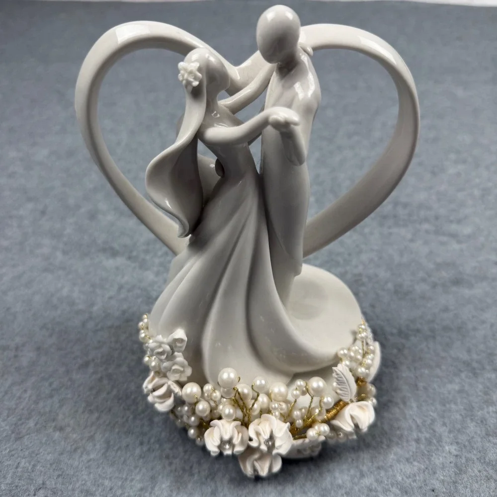 Bella Novia 2013 Porcelain Wedding Cake Topper Dancing Couple Heart Pearls 6.5
